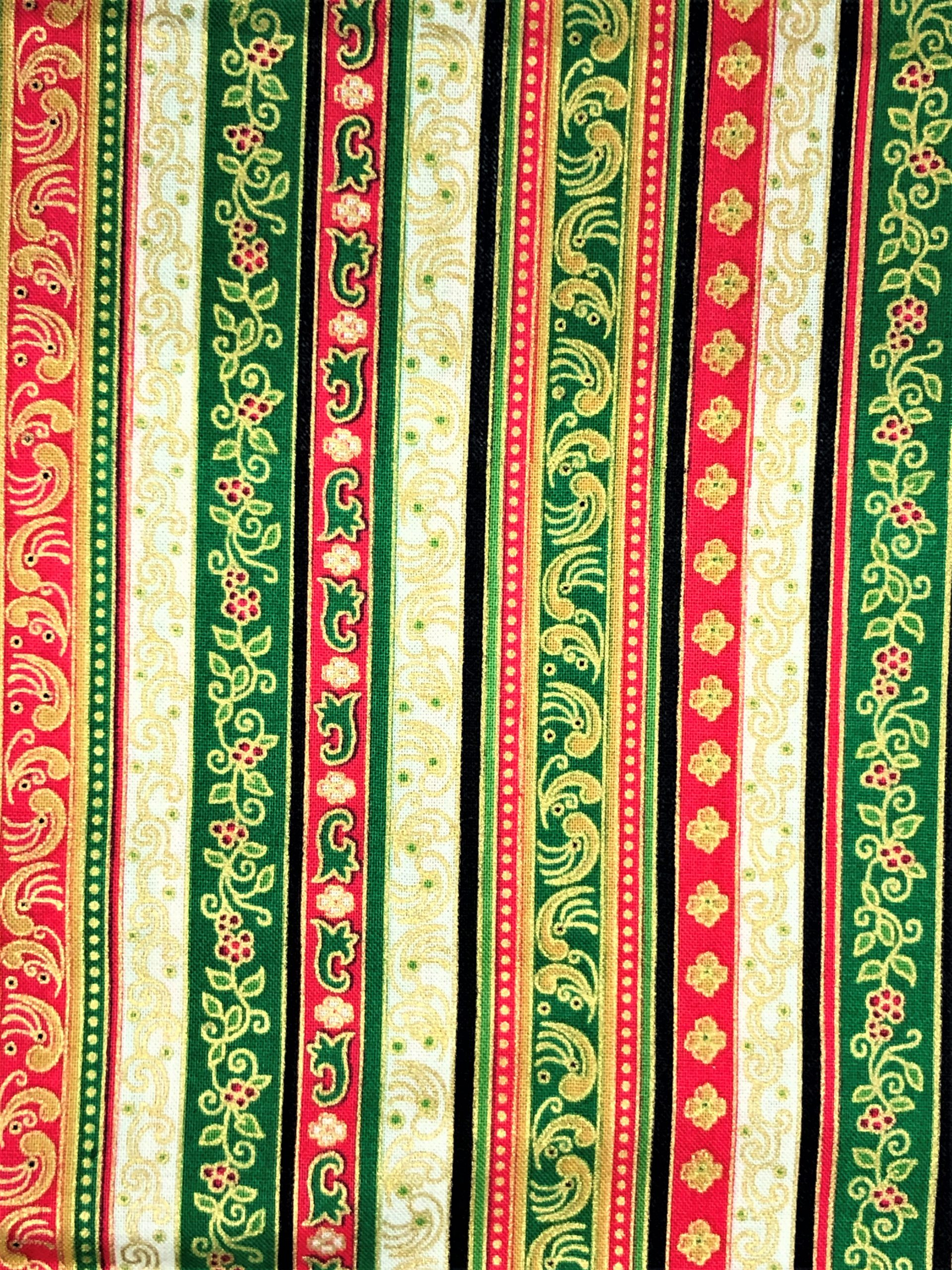 Christmas Metallic Border Stripe Print Fabric By Timeless Treasures