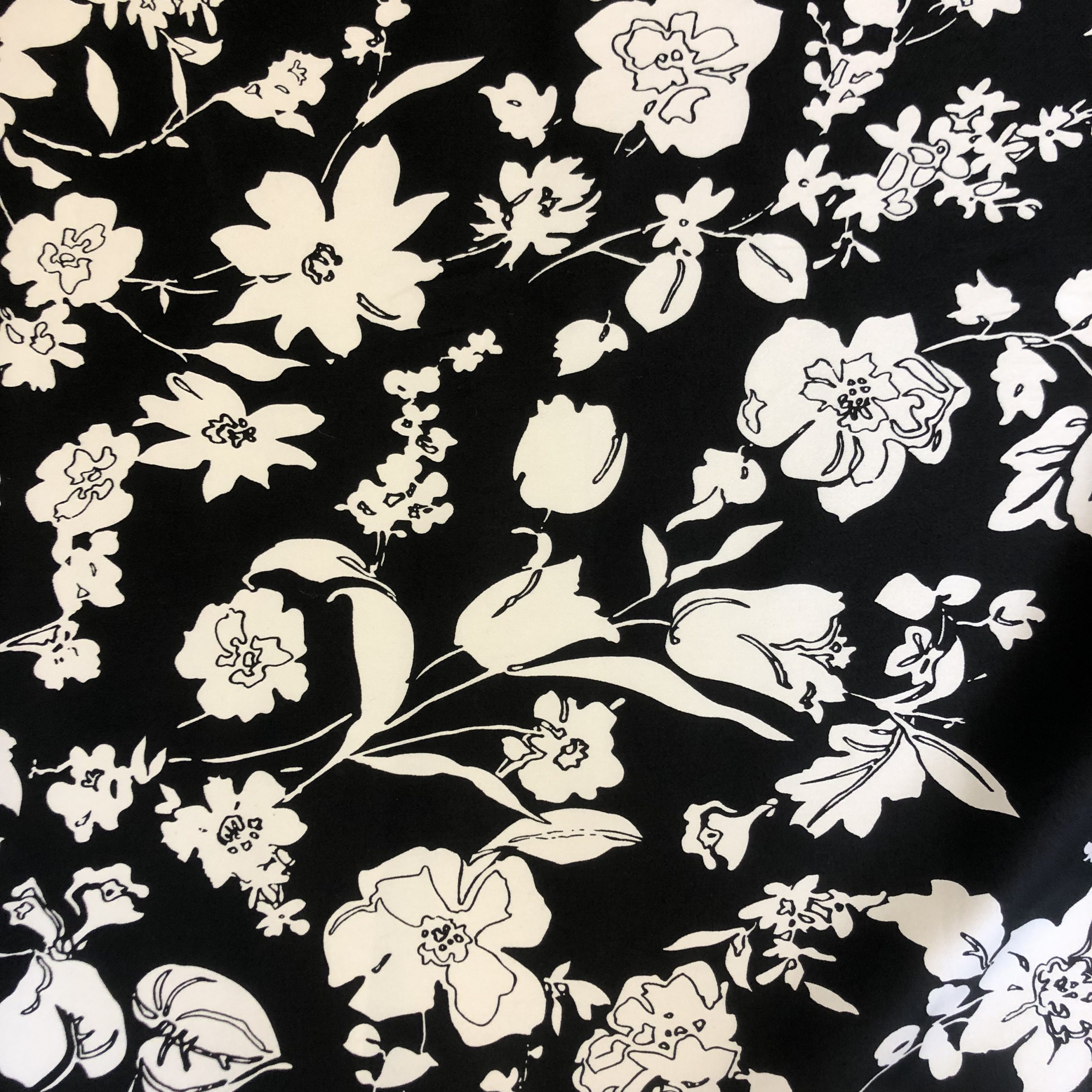 Black and White Floral Cotton Stretch Dressmaking Fabric Stretch ...