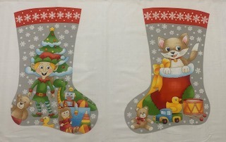 half of panel showing grey pair of stocking sections