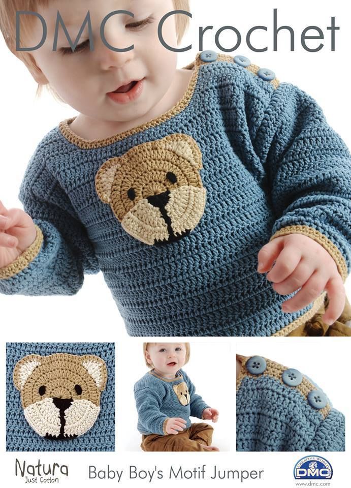 Baby Boy's Motif Jumper 15094 DMC Natura Just Cotton DK Crochet Pattern -  Amble Pin Cushion