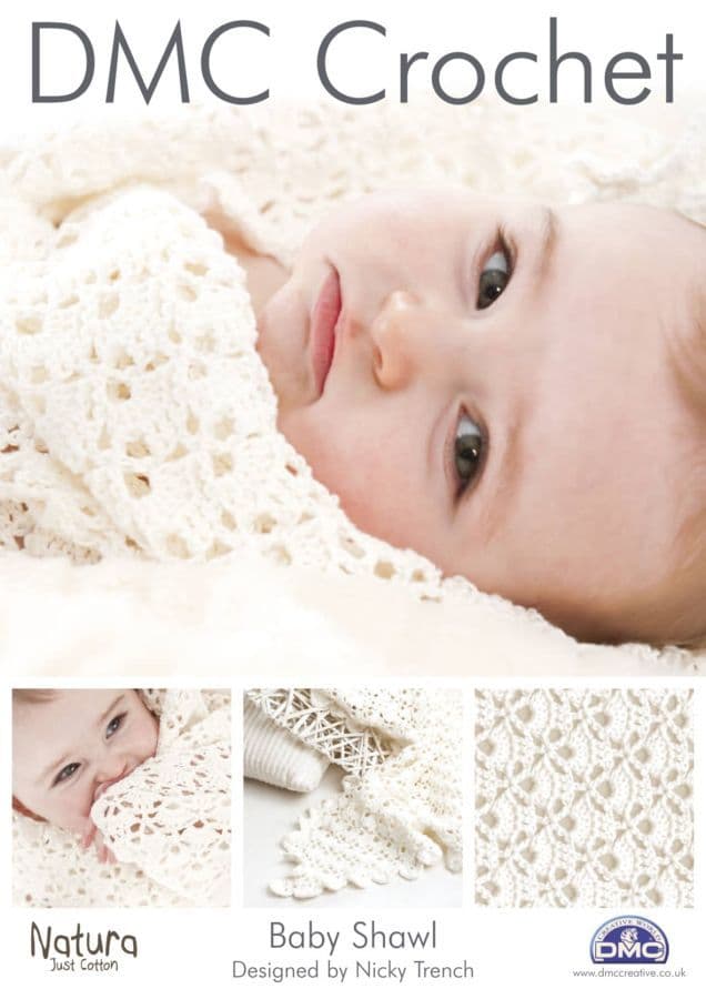 Baby Shawl 14892 DMC Natura Just Cotton DK Crochet Pattern Lace Shell -  Amble Pin Cushion