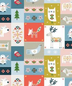 Festive animals on coloured blocks printed cotton fabric