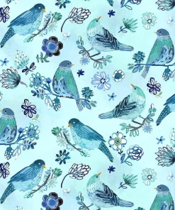 birds on blue so fly august wren dear stella fabric