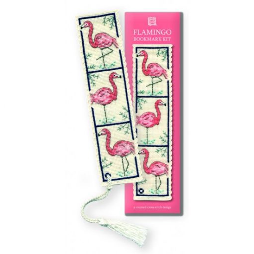 Cross Stitch Bookmark Kit featuring flamingos