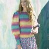 Pattern to knit a long sleeved round necked jumper using Shhh DK which has a lovely self patterning colour combination