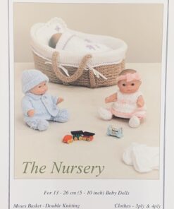 front of knitting pattern for dolls clothes and a moses basket