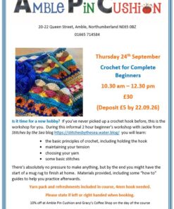 poster for crochet for complete beginners workshop on 24.09.26