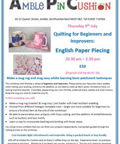 english paper piecing quilting workshop for beginners and improvers poster