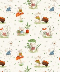 mice on cream cotton fabric
