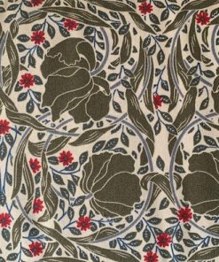 green morris style scrolling botanic printed cotton fabric