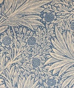 flowers and ferns on blue cotton duck panama fabric