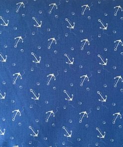 anchors on blue cotton poplin fabric