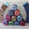 group image showing colours and examples of sock yarn