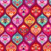richy coloured jewel drops enclosing indian style flowers in a full cover geometric design