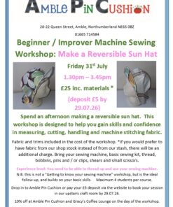 poster for sun hat sewing machine workshop 31.07.26