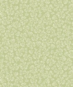 delicate sprigs with seeds or buds on a mid green ground cotton fabric