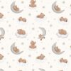sleeping teddies on moons and clouds drifting away on a cream ground