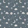 hot air balloons, clouds, moons and stars drift through the night sky