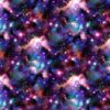Bright colours of galaxies and milky way from pink through to blue on black ground