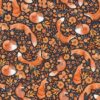 multidirectional orange coloured foxes among same colour flowers on a black ground