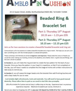 poster for 13th august 26 for a workshop to make a ring and start a bracelet from tubular beading techniques.