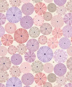 L&I image showing pink/lilac urchin shells on sand ground cotton fabric