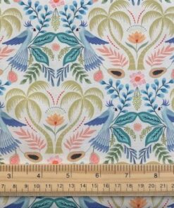 sample of paradise on cream fabric with ruler for scale