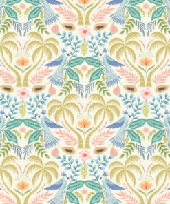 sample of paradise on cream cotton fabric