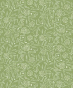 sample of camellias charm green fabric