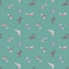 sample of fabric showing multi directional seal type animals on turquoise ground
